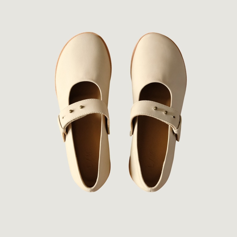 Lauren Manoogian Raw Stud Shoe Mary Jane Chalk Leather Platform 36 Made in Peru